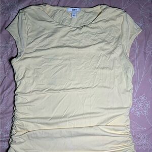 Bar III Pale Yellow Cap Sleeve Tee with Side Ruching